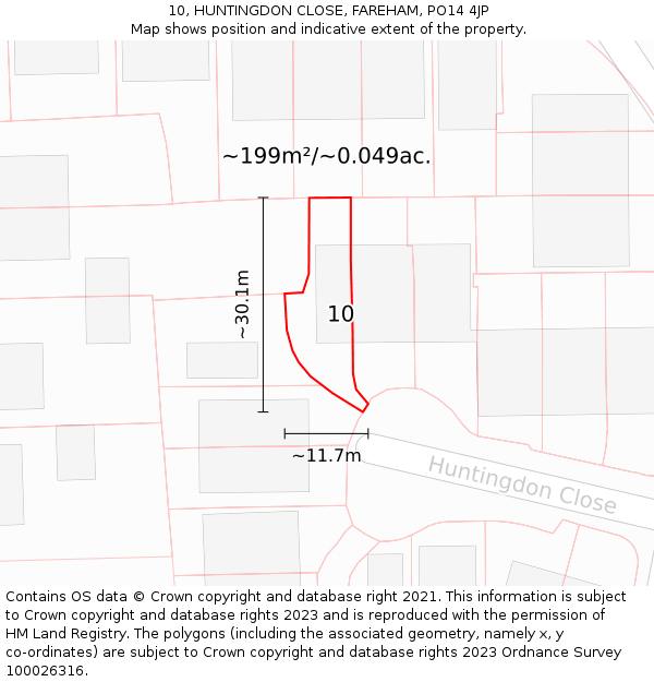 10, HUNTINGDON CLOSE, FAREHAM, PO14 4JP: Plot and title map