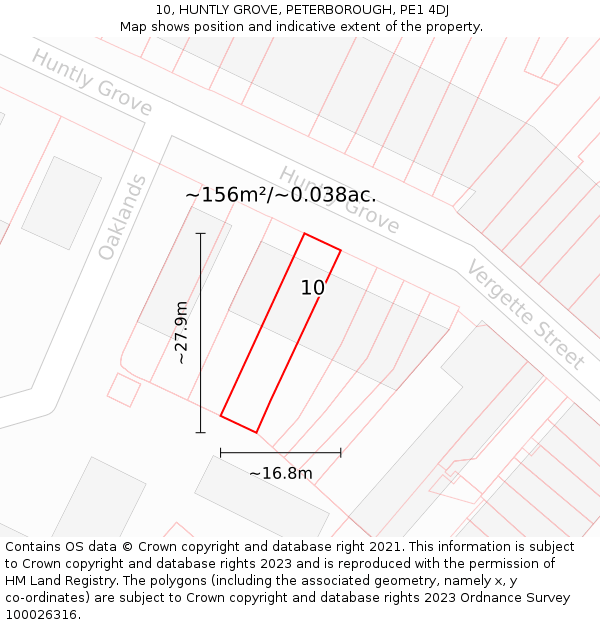 10, HUNTLY GROVE, PETERBOROUGH, PE1 4DJ: Plot and title map