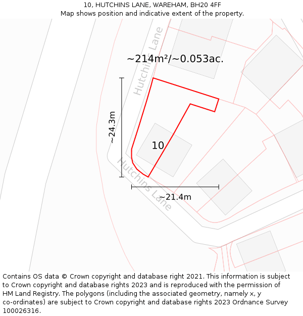 10, HUTCHINS LANE, WAREHAM, BH20 4FF: Plot and title map