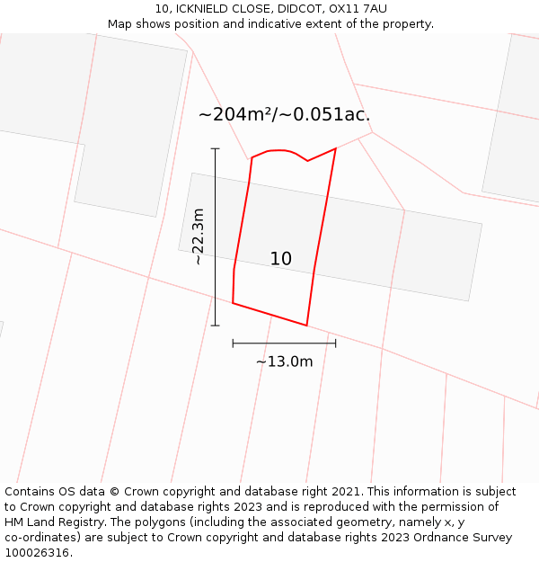 10, ICKNIELD CLOSE, DIDCOT, OX11 7AU: Plot and title map