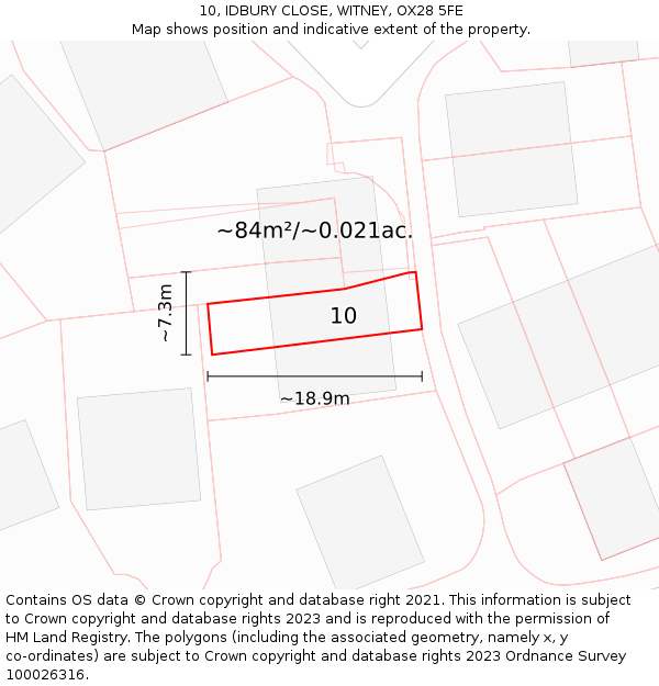 10, IDBURY CLOSE, WITNEY, OX28 5FE: Plot and title map