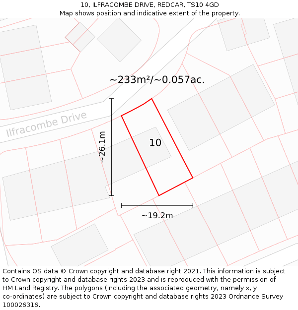 10, ILFRACOMBE DRIVE, REDCAR, TS10 4GD: Plot and title map