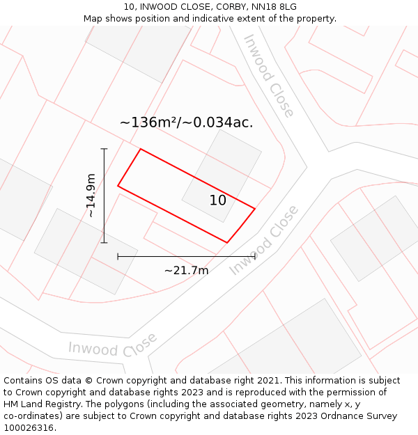 10, INWOOD CLOSE, CORBY, NN18 8LG: Plot and title map