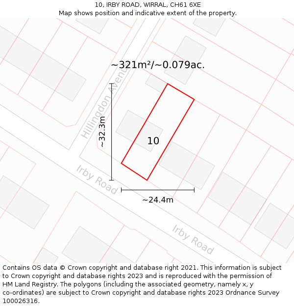 10, IRBY ROAD, WIRRAL, CH61 6XE: Plot and title map