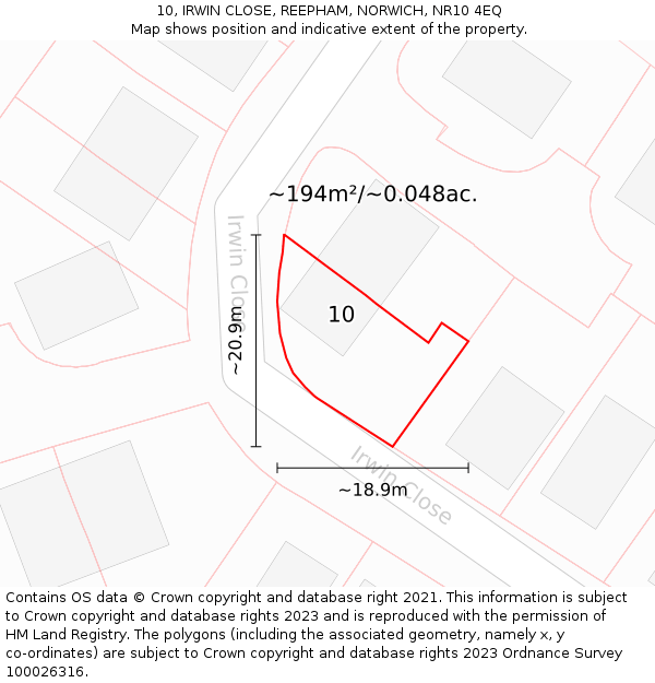 10, IRWIN CLOSE, REEPHAM, NORWICH, NR10 4EQ: Plot and title map