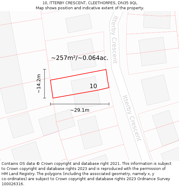 10, ITTERBY CRESCENT, CLEETHORPES, DN35 9QL: Plot and title map