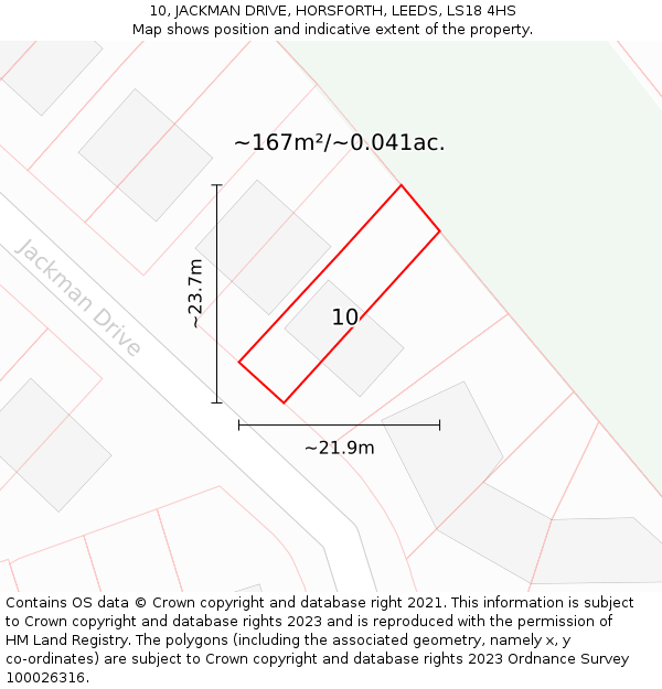 10, JACKMAN DRIVE, HORSFORTH, LEEDS, LS18 4HS: Plot and title map