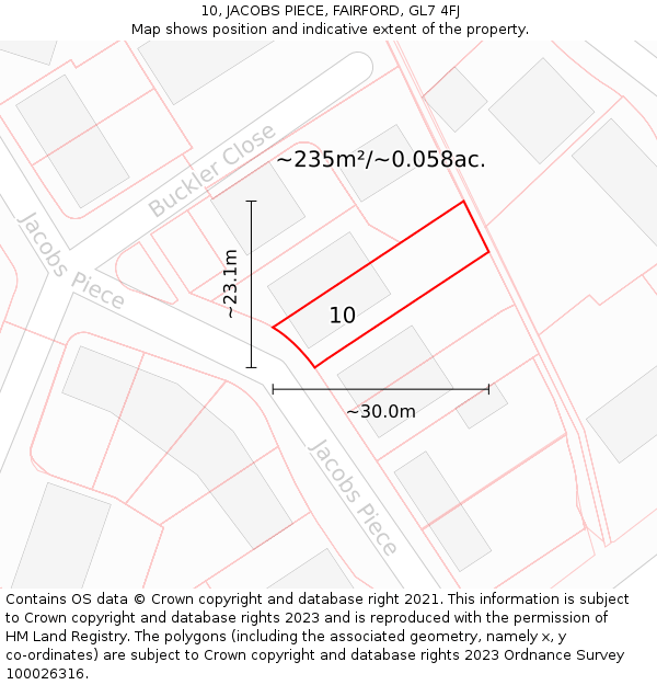 10, JACOBS PIECE, FAIRFORD, GL7 4FJ: Plot and title map