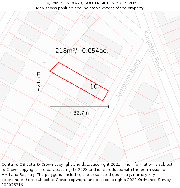 10, JAMESON ROAD, SOUTHAMPTON, SO19 2HY: Plot and title map