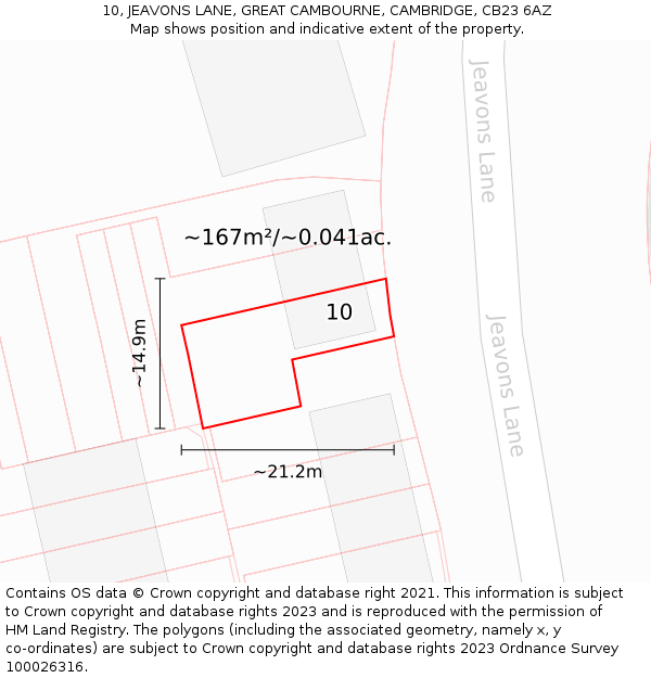 10, JEAVONS LANE, GREAT CAMBOURNE, CAMBRIDGE, CB23 6AZ: Plot and title map