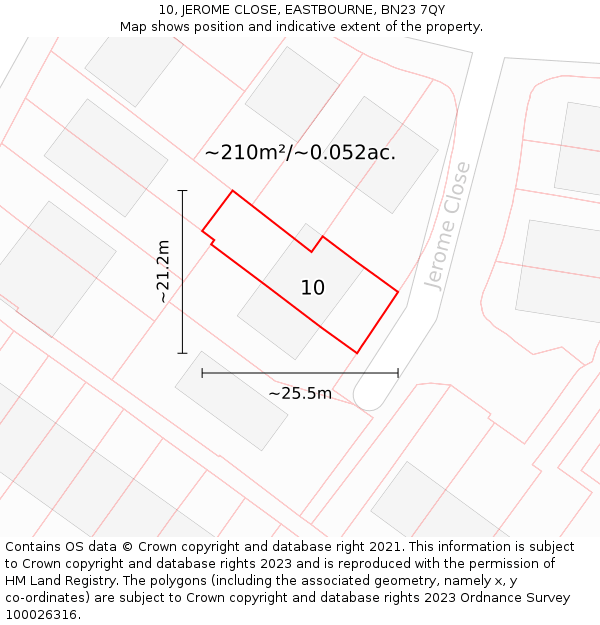 10, JEROME CLOSE, EASTBOURNE, BN23 7QY: Plot and title map