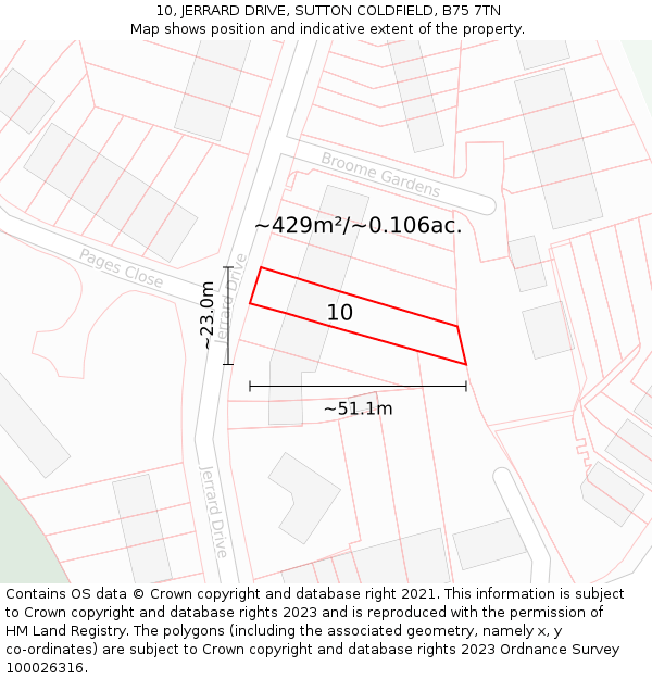 10, JERRARD DRIVE, SUTTON COLDFIELD, B75 7TN: Plot and title map