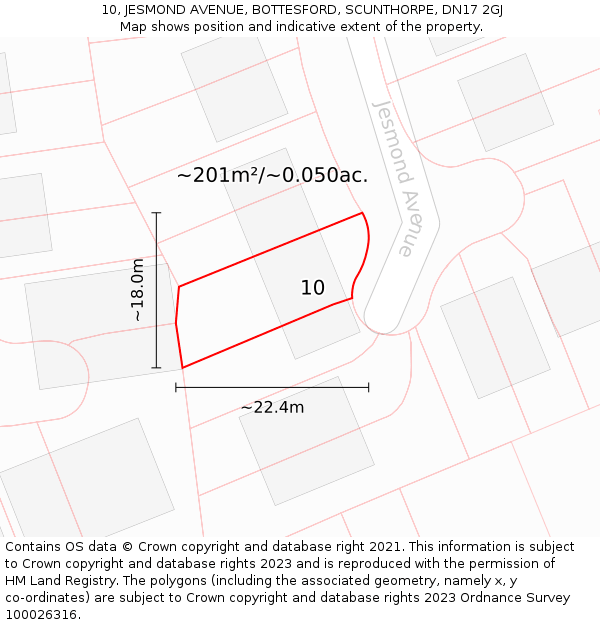 10, JESMOND AVENUE, BOTTESFORD, SCUNTHORPE, DN17 2GJ: Plot and title map