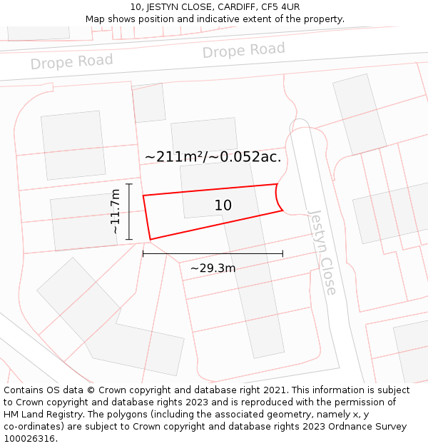 10, JESTYN CLOSE, CARDIFF, CF5 4UR: Plot and title map