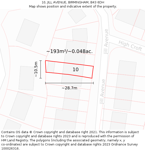 10, JILL AVENUE, BIRMINGHAM, B43 6DH: Plot and title map