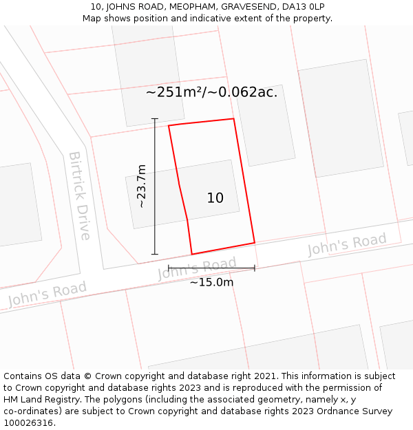 10, JOHNS ROAD, MEOPHAM, GRAVESEND, DA13 0LP: Plot and title map