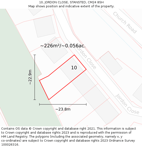 10, JORDON CLOSE, STANSTED, CM24 8SH: Plot and title map