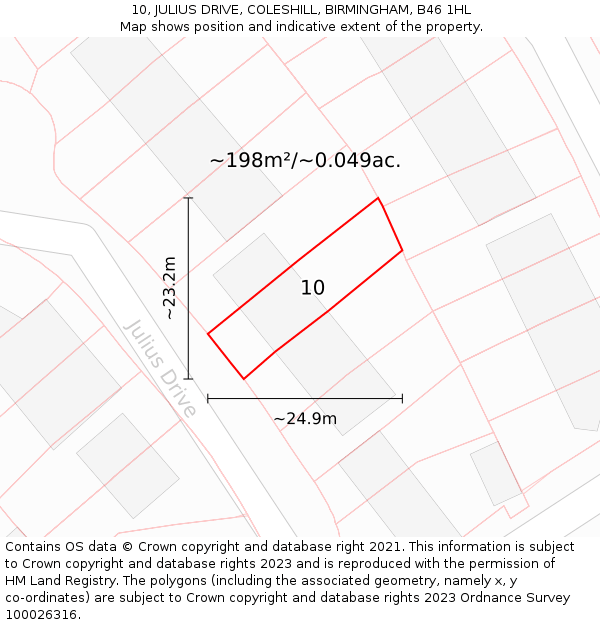 10, JULIUS DRIVE, COLESHILL, BIRMINGHAM, B46 1HL: Plot and title map