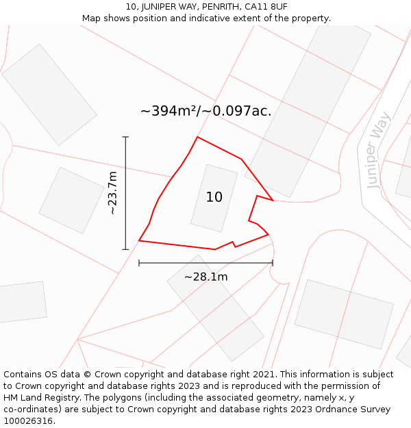 10, JUNIPER WAY, PENRITH, CA11 8UF: Plot and title map