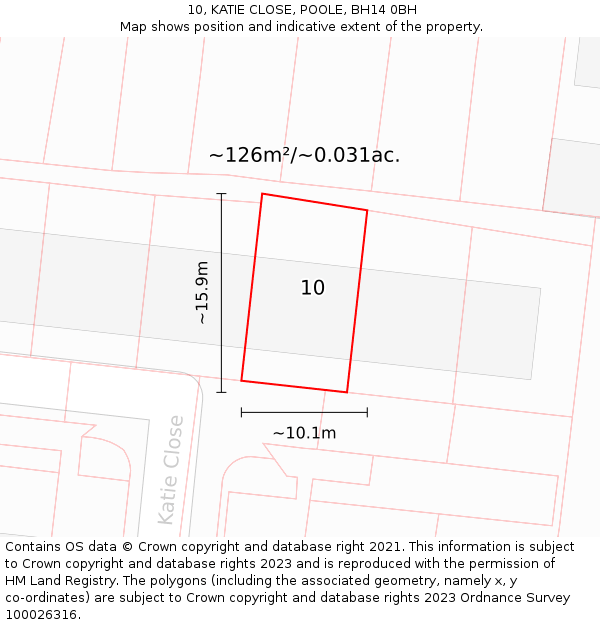 10, KATIE CLOSE, POOLE, BH14 0BH: Plot and title map