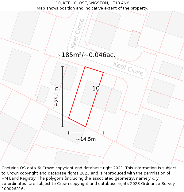10, KEEL CLOSE, WIGSTON, LE18 4NY: Plot and title map