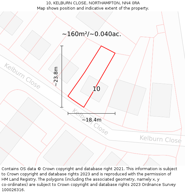 10, KELBURN CLOSE, NORTHAMPTON, NN4 0RA: Plot and title map