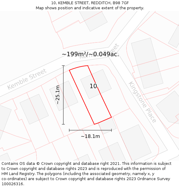 10, KEMBLE STREET, REDDITCH, B98 7GF: Plot and title map