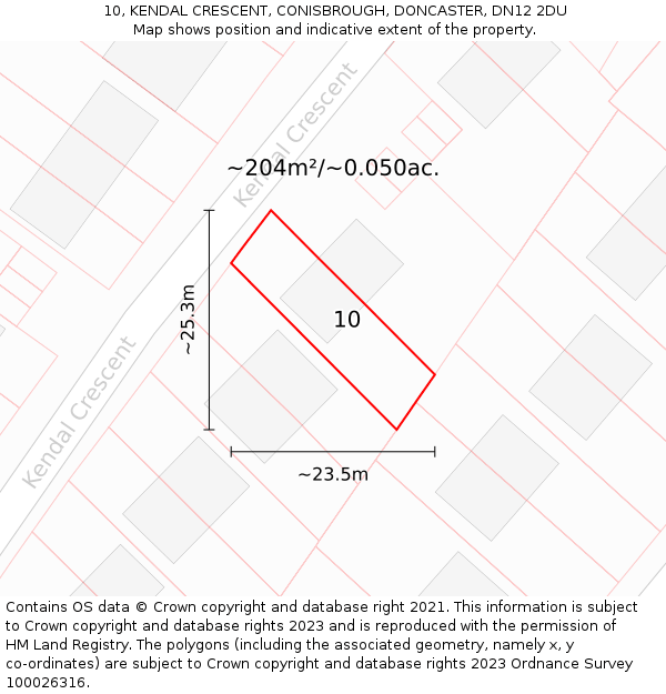 10, KENDAL CRESCENT, CONISBROUGH, DONCASTER, DN12 2DU: Plot and title map