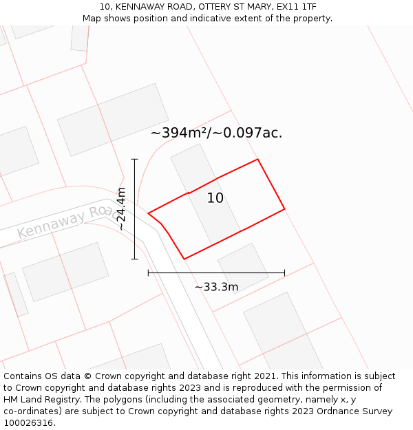 10, KENNAWAY ROAD, OTTERY ST MARY, EX11 1TF: Plot and title map