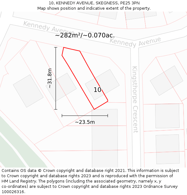 10, KENNEDY AVENUE, SKEGNESS, PE25 3PN: Plot and title map