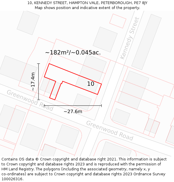 10, KENNEDY STREET, HAMPTON VALE, PETERBOROUGH, PE7 8JY: Plot and title map