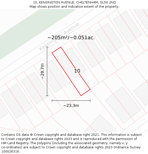 10, KENSINGTON AVENUE, CHELTENHAM, GL50 2NQ: Plot and title map