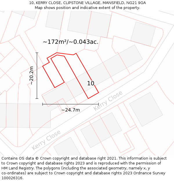 10, KERRY CLOSE, CLIPSTONE VILLAGE, MANSFIELD, NG21 9GA: Plot and title map