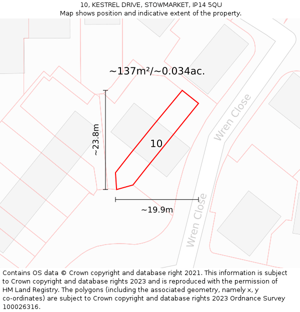 10, KESTREL DRIVE, STOWMARKET, IP14 5QU: Plot and title map