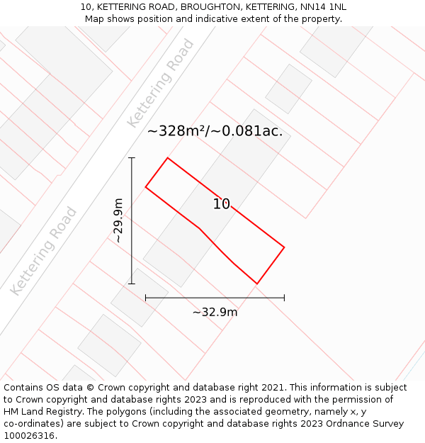 10, KETTERING ROAD, BROUGHTON, KETTERING, NN14 1NL: Plot and title map