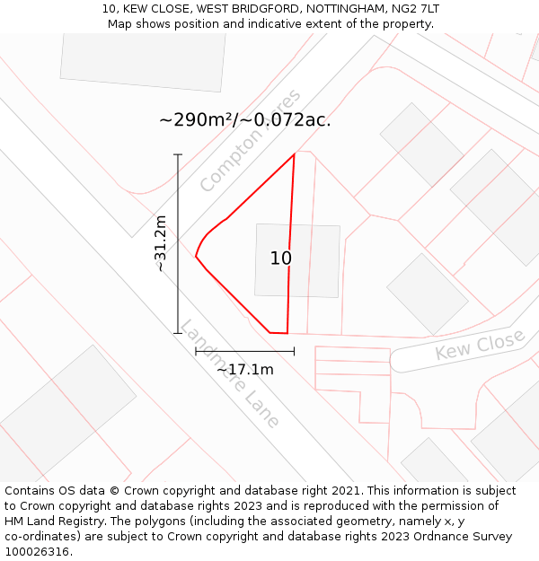 10, KEW CLOSE, WEST BRIDGFORD, NOTTINGHAM, NG2 7LT: Plot and title map