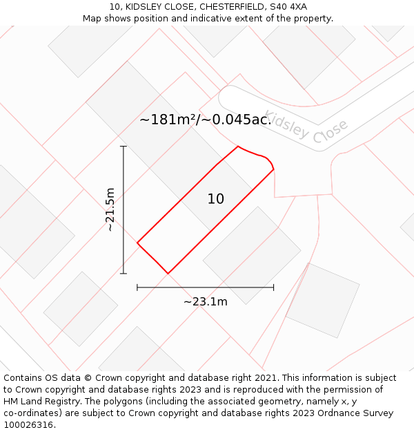 10, KIDSLEY CLOSE, CHESTERFIELD, S40 4XA: Plot and title map