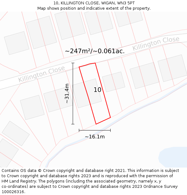 10, KILLINGTON CLOSE, WIGAN, WN3 5PT: Plot and title map