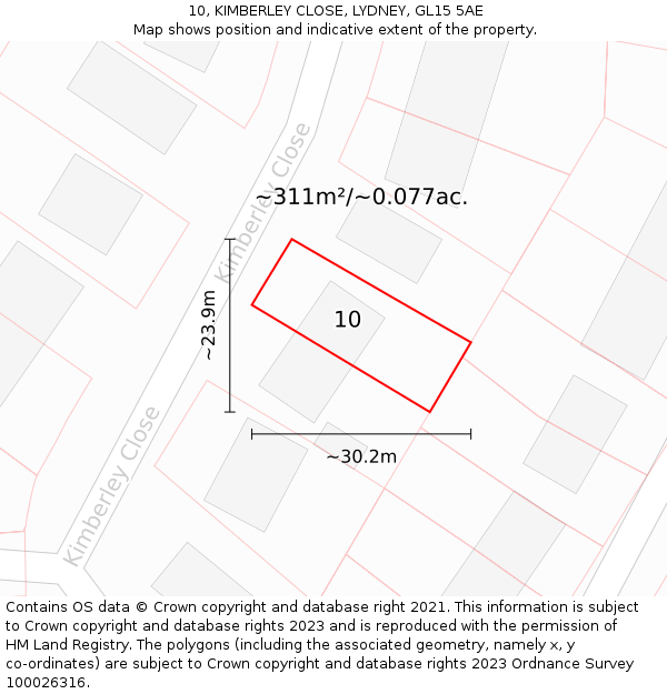 10, KIMBERLEY CLOSE, LYDNEY, GL15 5AE: Plot and title map