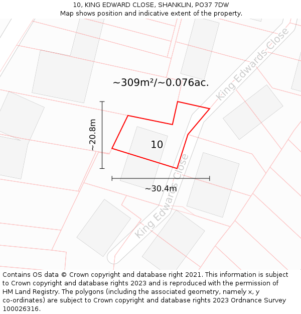 10, KING EDWARD CLOSE, SHANKLIN, PO37 7DW: Plot and title map