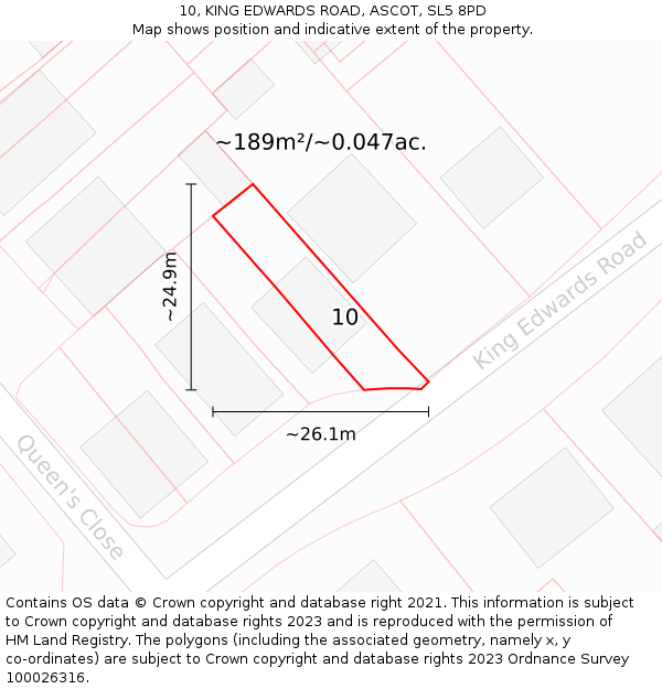 10, KING EDWARDS ROAD, ASCOT, SL5 8PD: Plot and title map