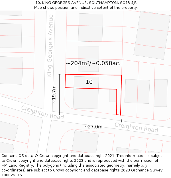 10, KING GEORGES AVENUE, SOUTHAMPTON, SO15 4JR: Plot and title map