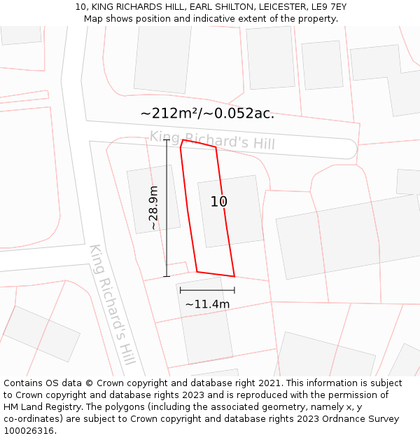 10, KING RICHARDS HILL, EARL SHILTON, LEICESTER, LE9 7EY: Plot and title map