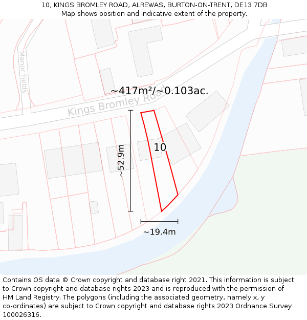 10, KINGS BROMLEY ROAD, ALREWAS, BURTON-ON-TRENT, DE13 7DB: Plot and title map