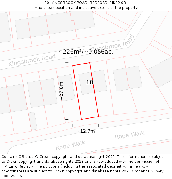 10, KINGSBROOK ROAD, BEDFORD, MK42 0BH: Plot and title map