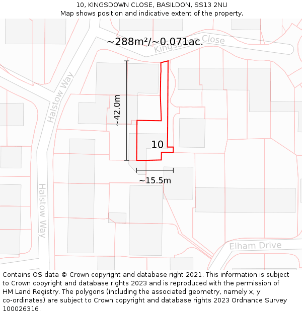 10, KINGSDOWN CLOSE, BASILDON, SS13 2NU: Plot and title map