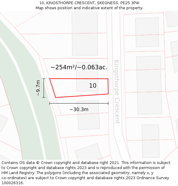 10, KINGSTHORPE CRESCENT, SKEGNESS, PE25 3PW: Plot and title map