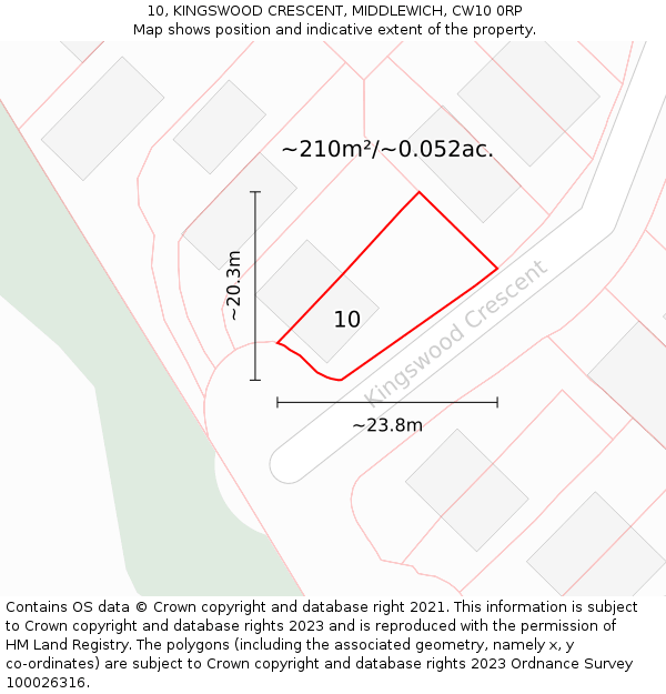 10, KINGSWOOD CRESCENT, MIDDLEWICH, CW10 0RP: Plot and title map