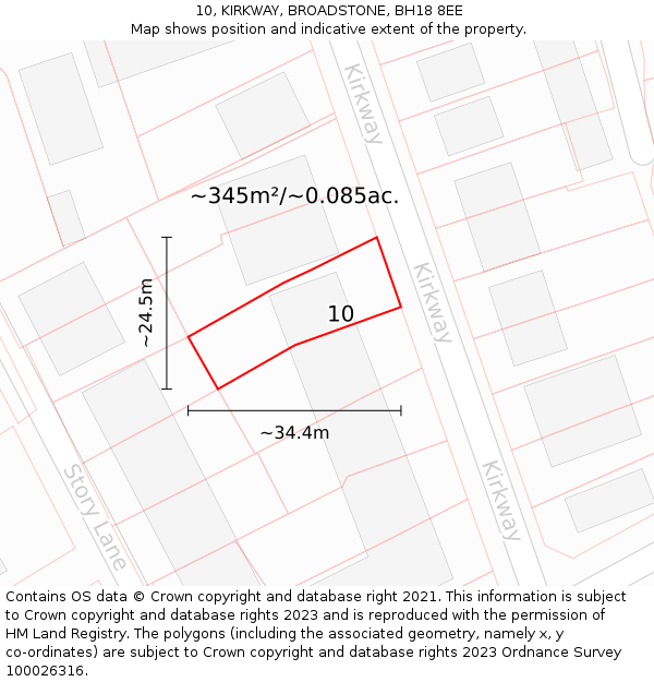 10, KIRKWAY, BROADSTONE, BH18 8EE: Plot and title map