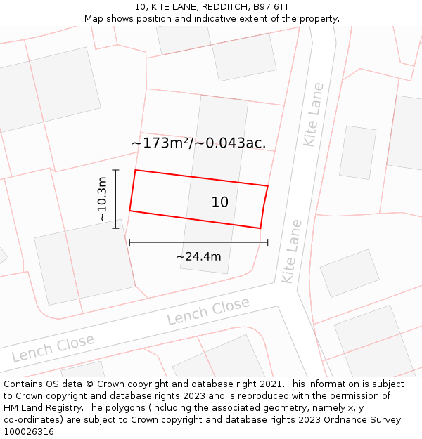 10, KITE LANE, REDDITCH, B97 6TT: Plot and title map